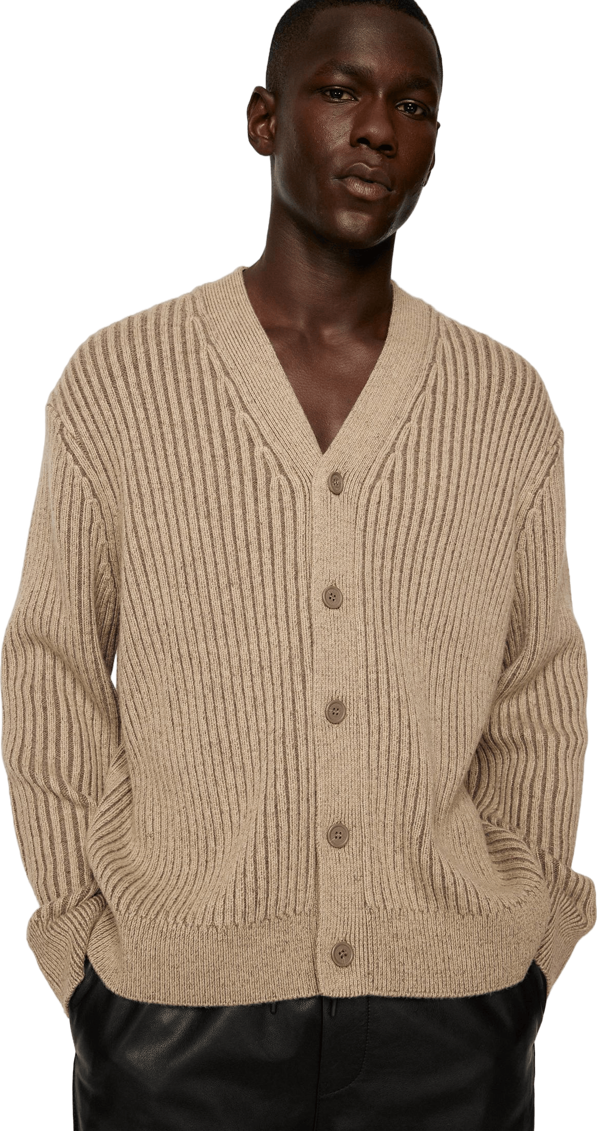 Twin Plated Knit Cardigan Tiger Brown