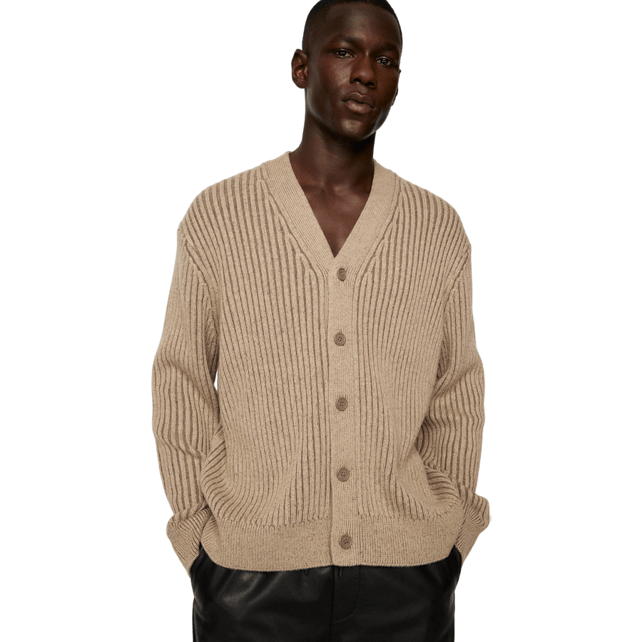 Twin Plated Knit Cardigan Tiger Brown