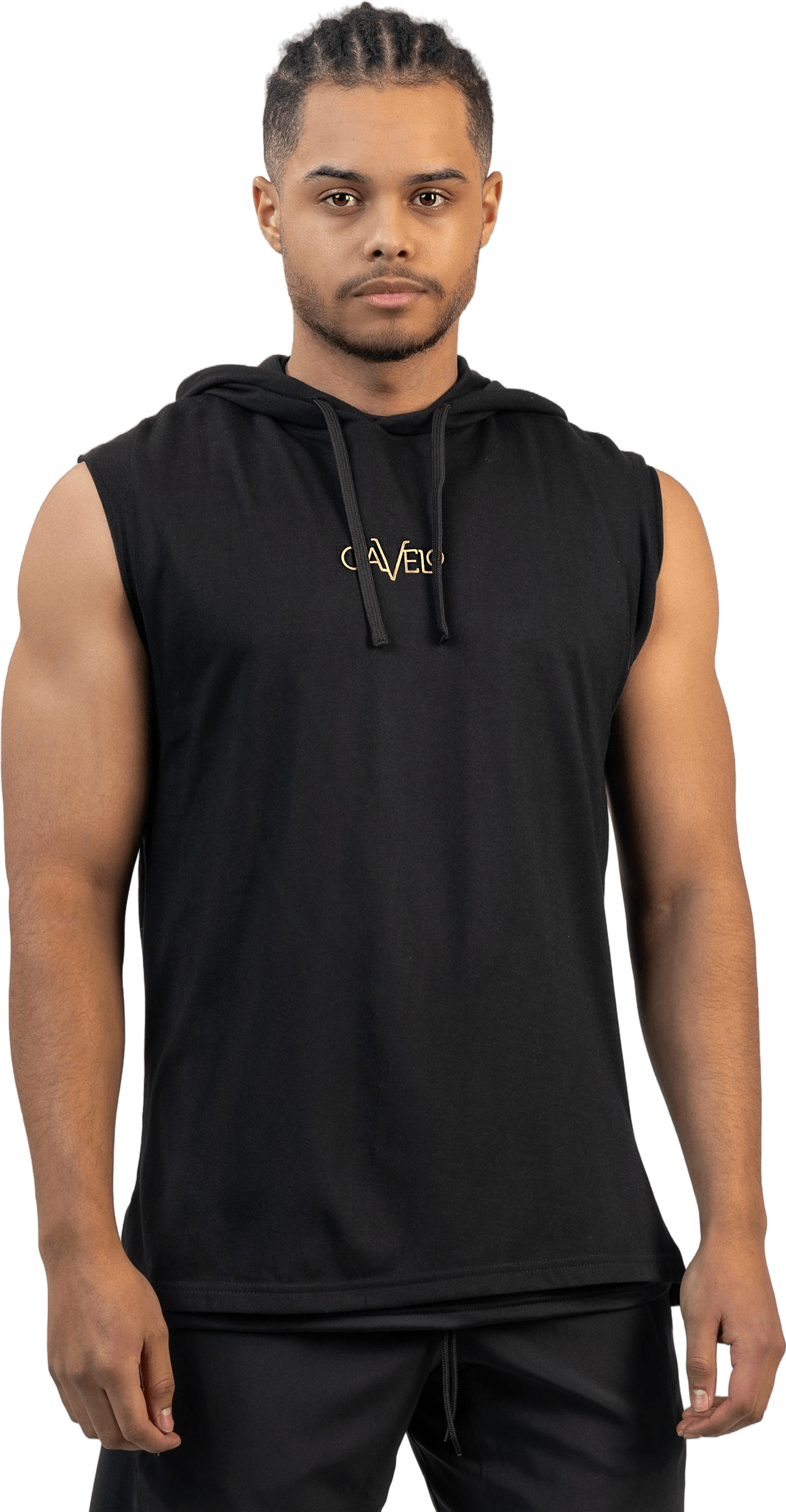 Power Sleeveless Hoodie Black&gold, Male, Apparels, Tops, Workout, Black, M