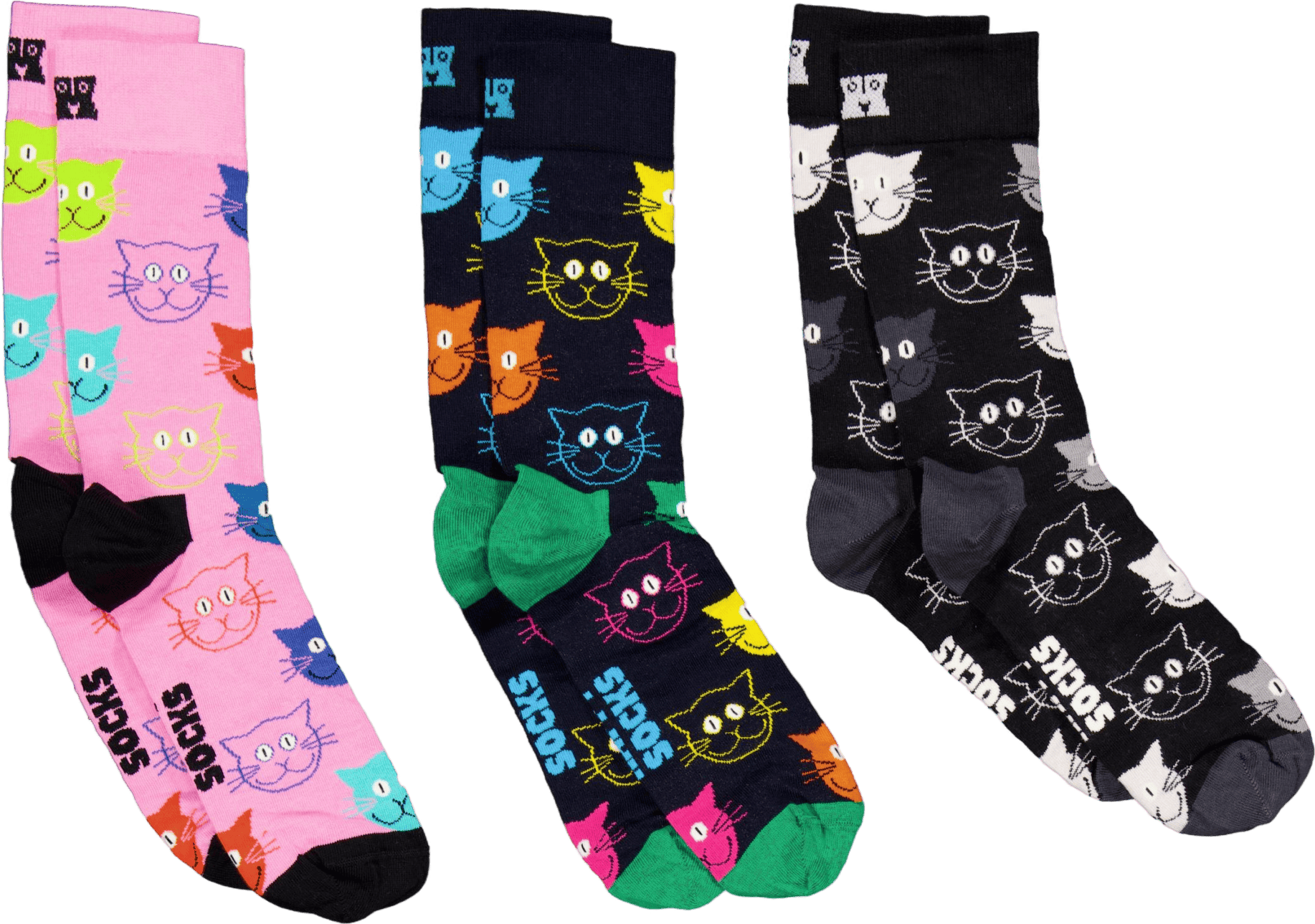 3-pack Mixed Cat Socks Gift Se Navy, Unisex, Apparels, Socks, Blue, 41-46