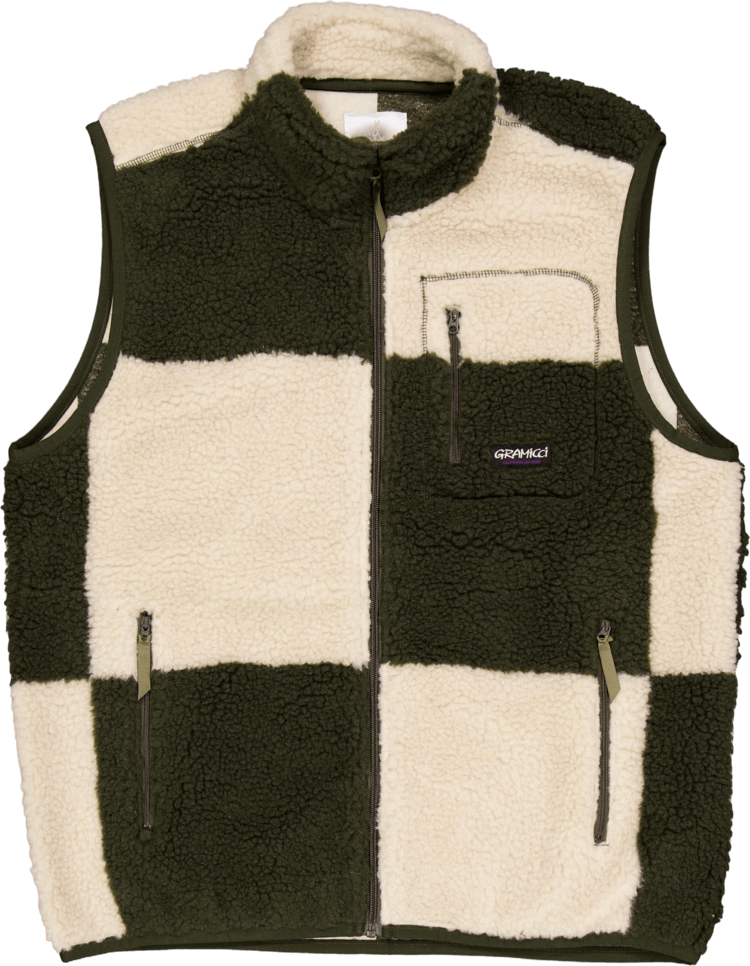 Checkered Sherpa Vest Natural / Olive Check