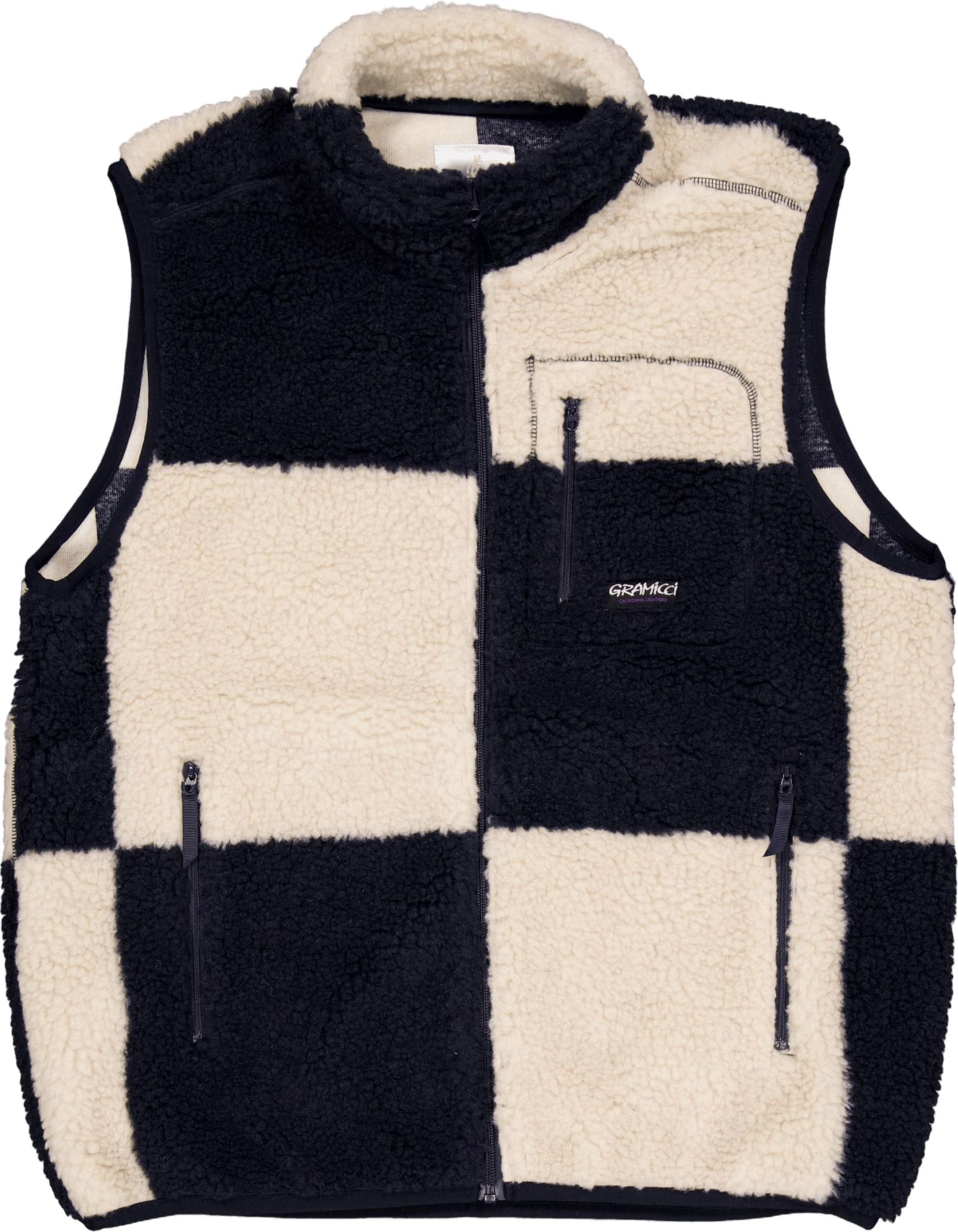 Checkered Sherpa Vest Natural / Navy Check