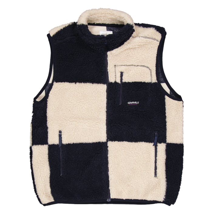 Checkered Sherpa Vest Natural / Navy Check, Male, Kläder, jackor, Flerfärgad, L