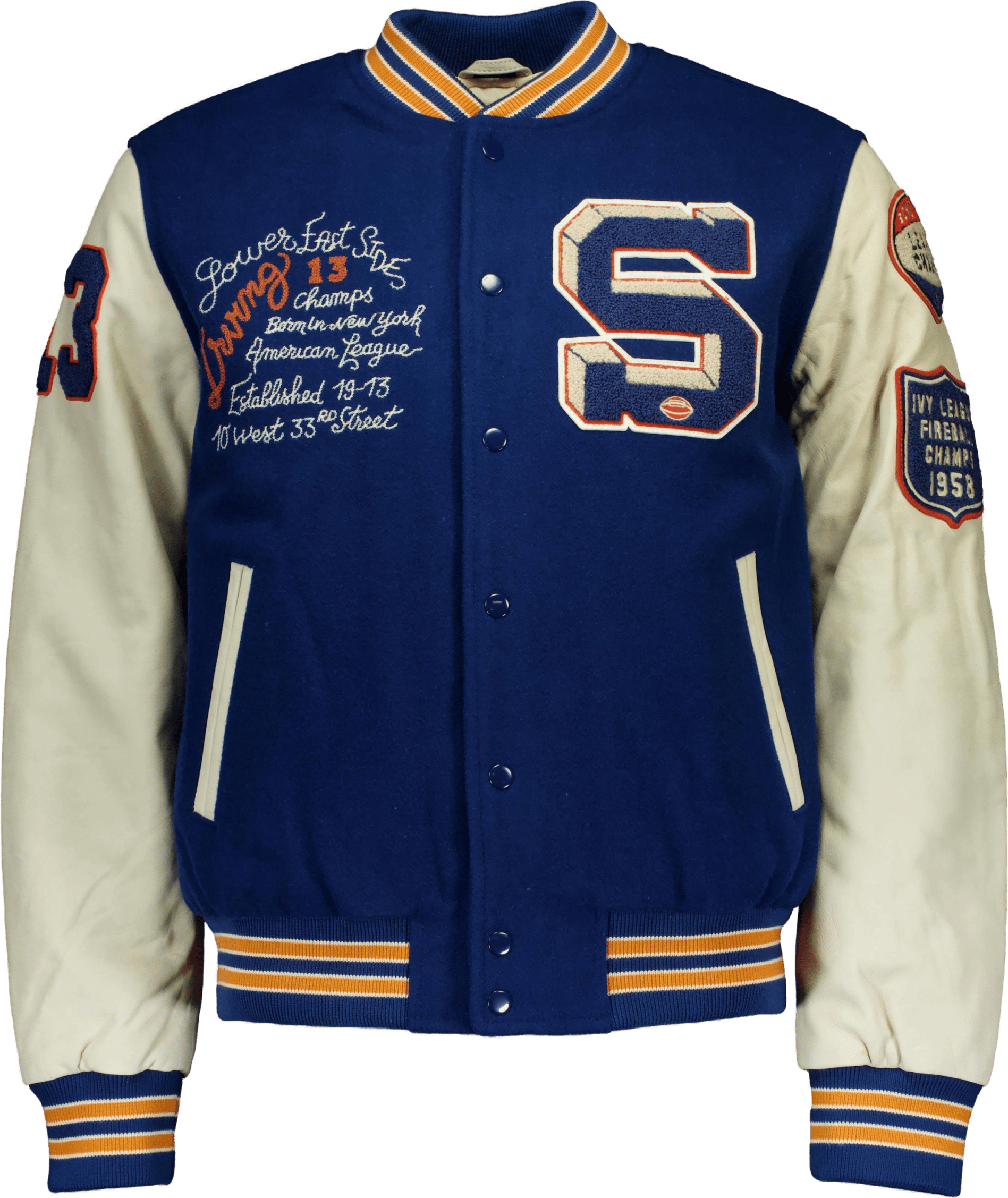 Teddy Laine/cuir Badges Schott Blue/offwhite