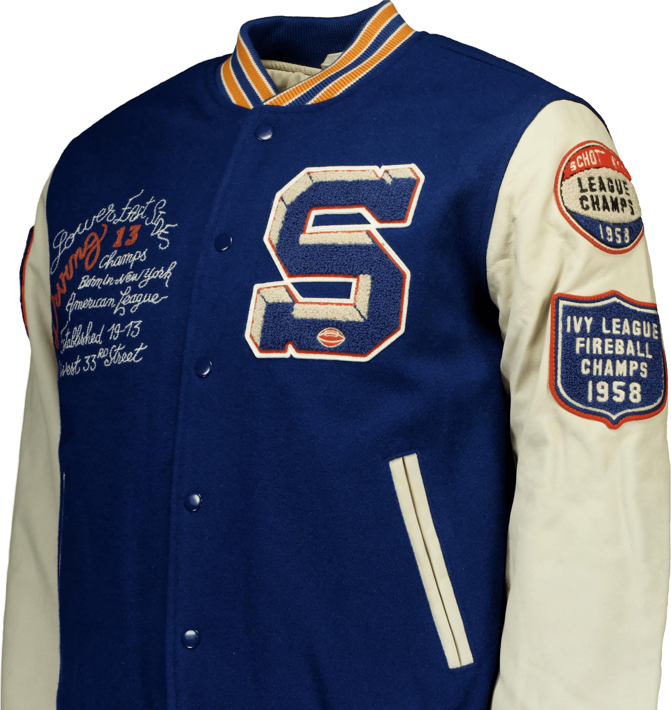 Teddy Laine/cuir Badges Schott Blue/offwhite - Bild 3