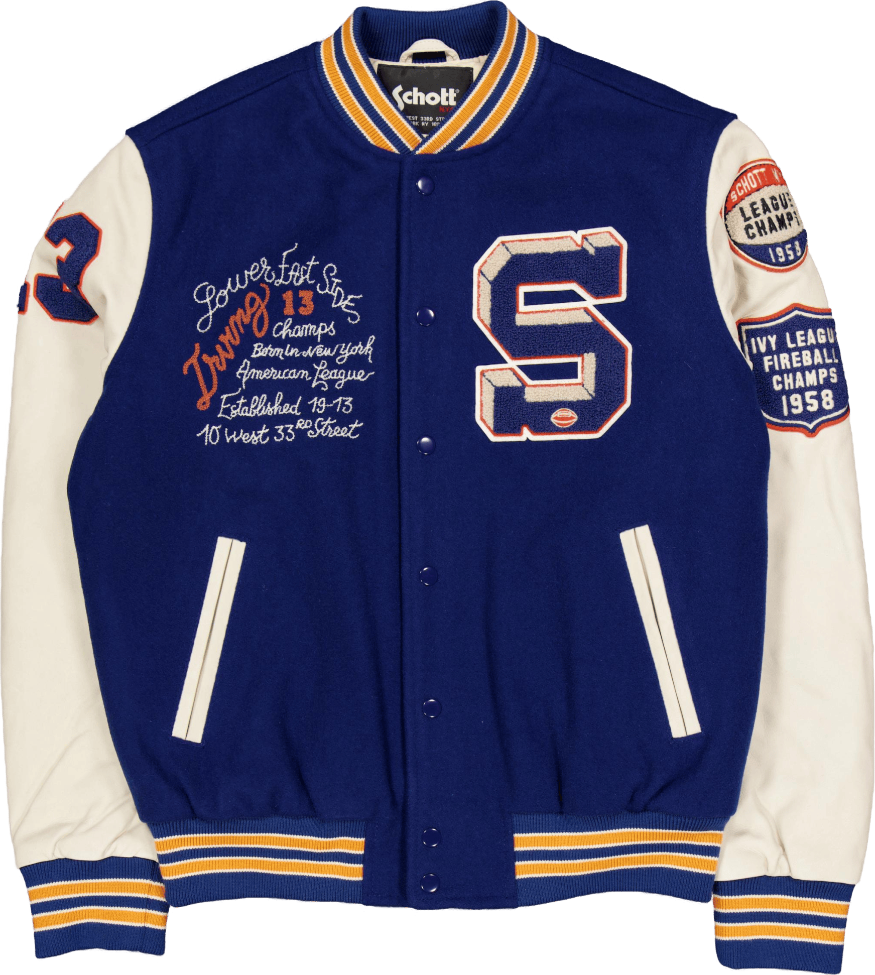 Teddy Laine/cuir Badges Schott Blue/offwhite - Bild 7