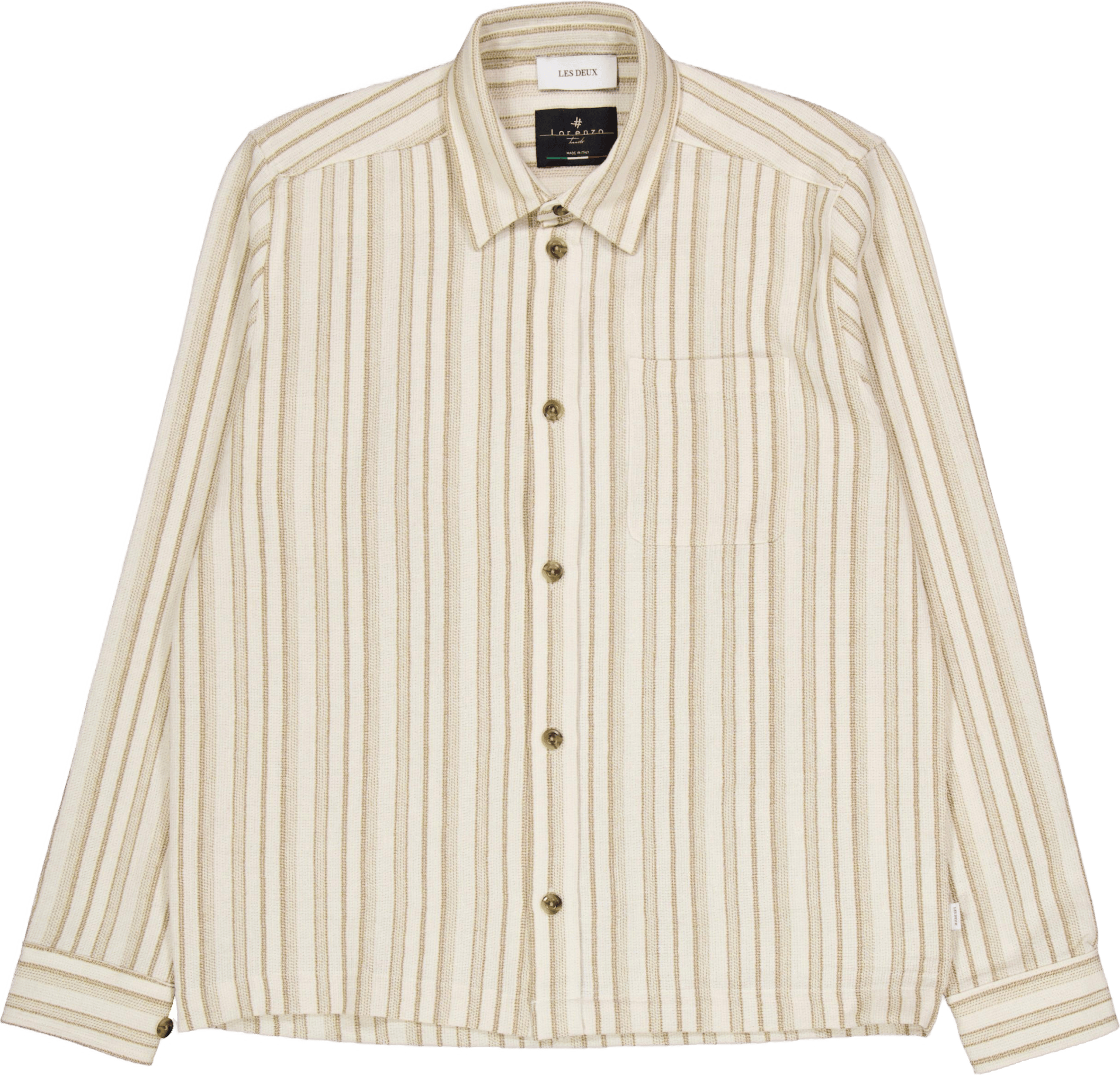 Shane Stripe Cotton Overshirt Ivory/lichen Green