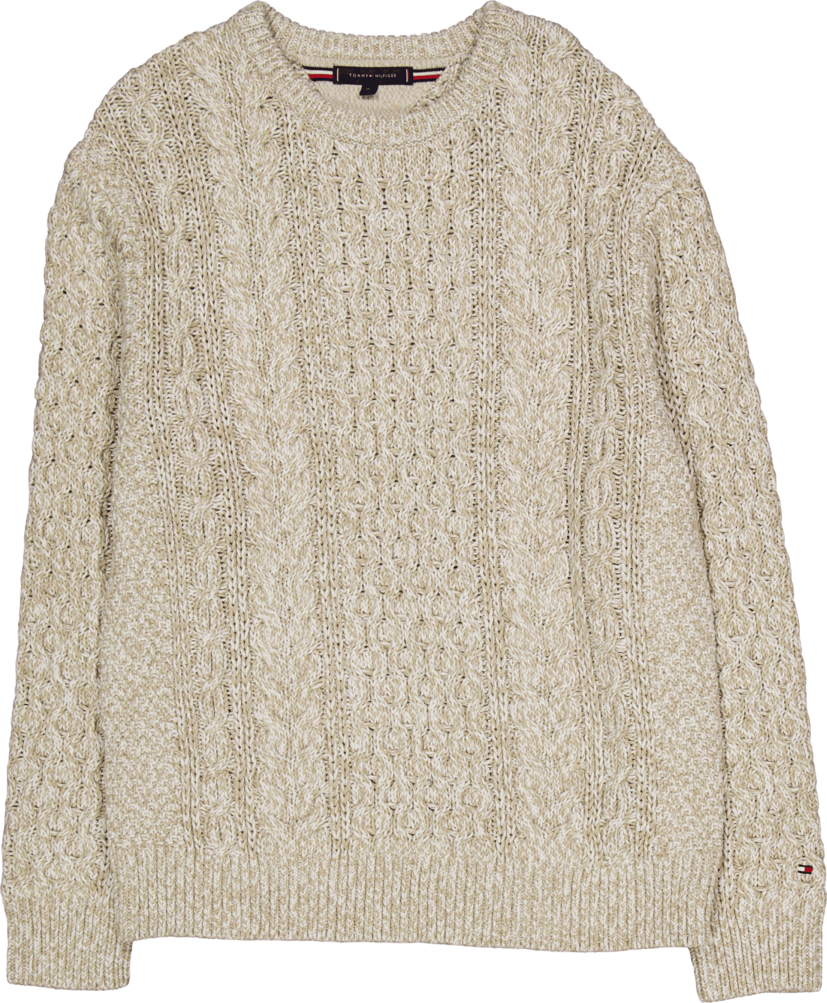 Mouline Aran Cable Crew Neck White