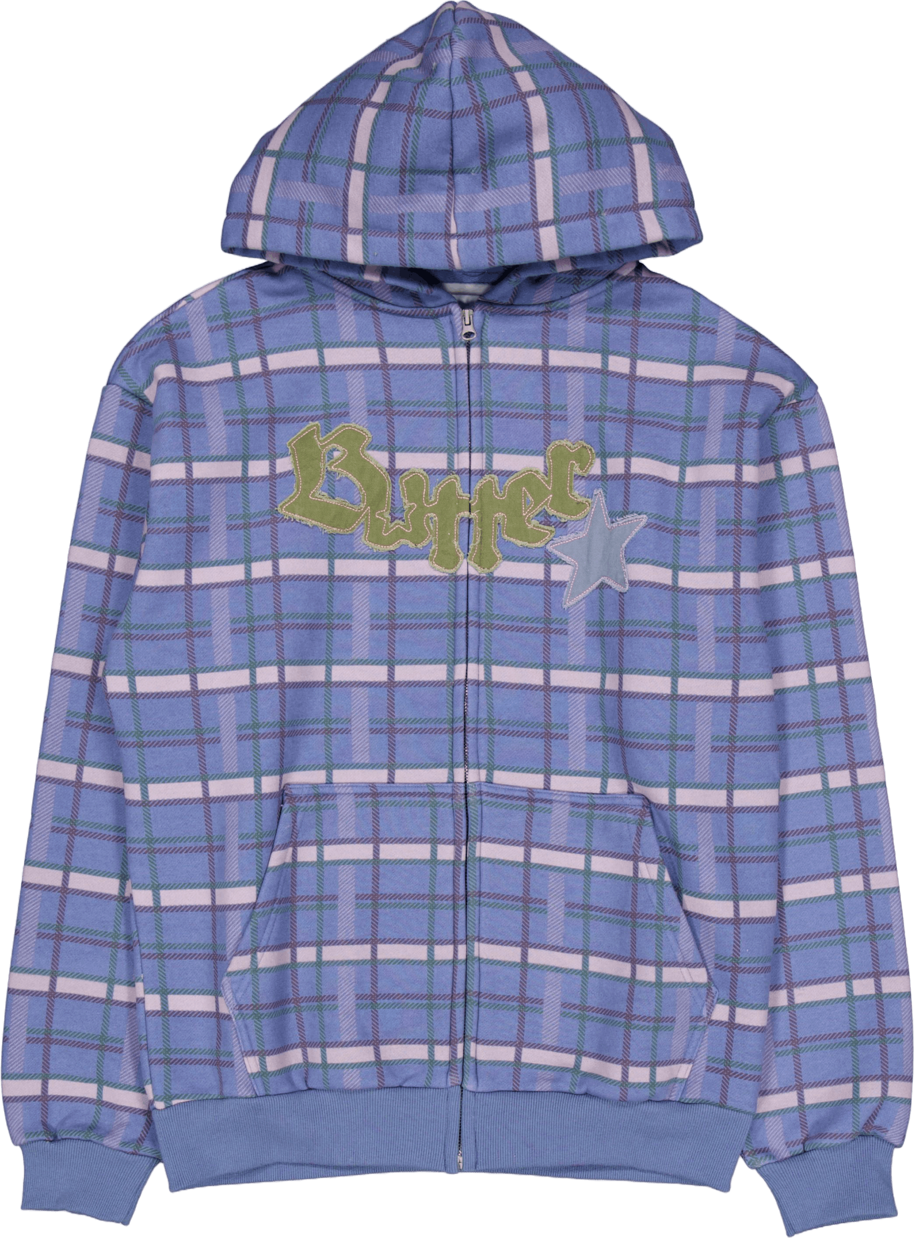 Edge Applique Zip-thru Hood Plaid, Male, Vêtements, sweats à capuche et pulls molletonnés, Bleu, S