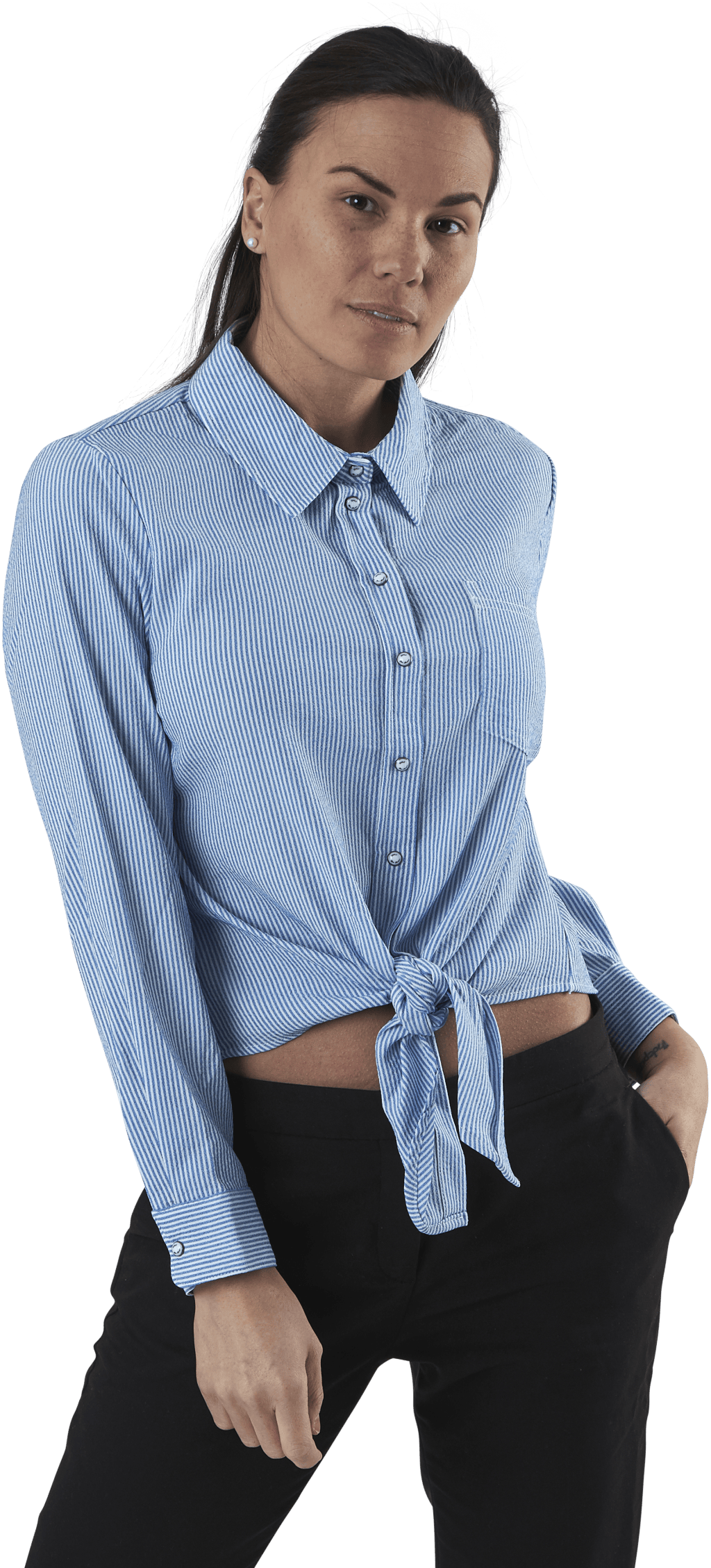 Lecey Ls Stripe Knot Dnm Shirt White