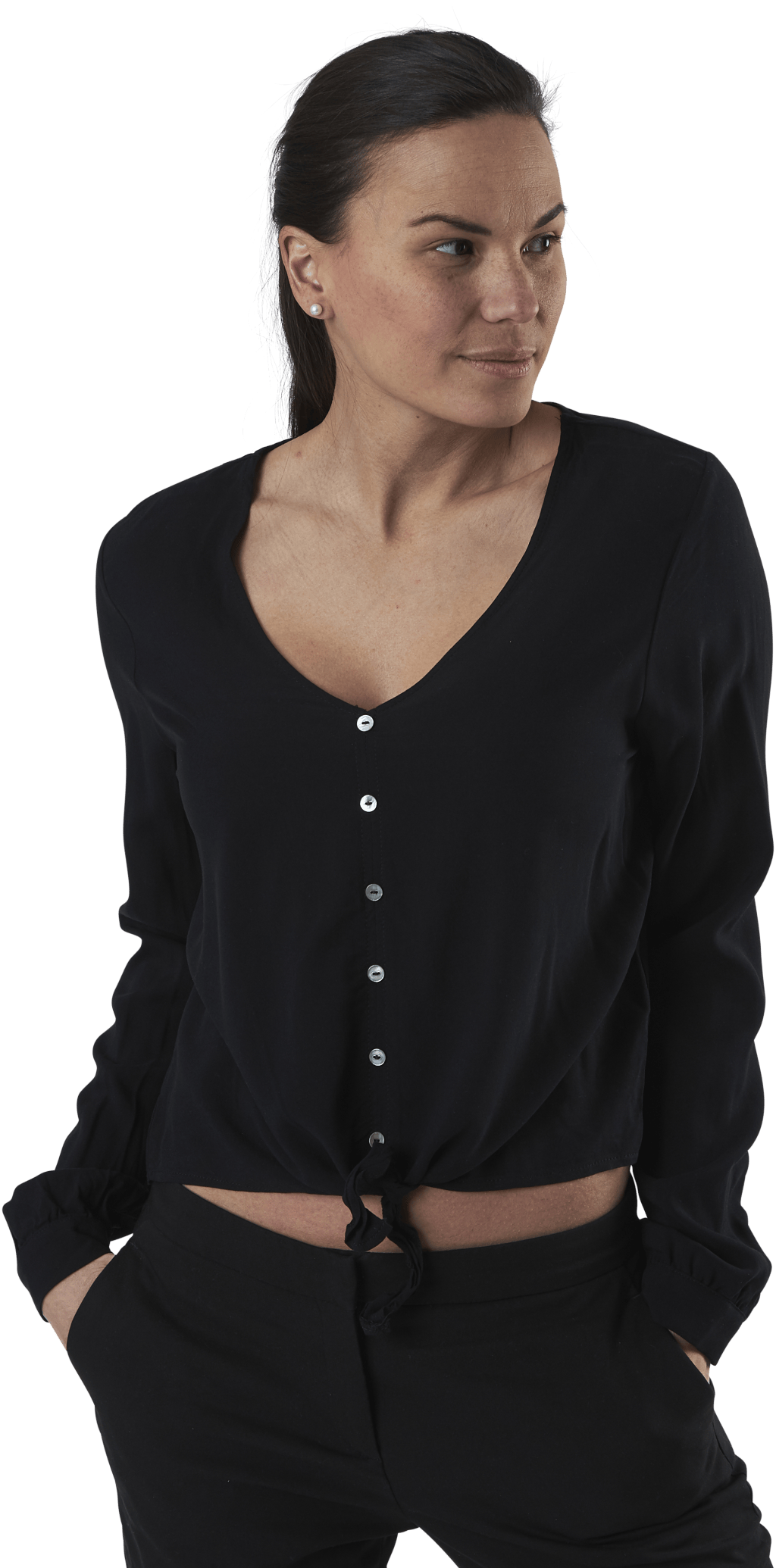 Nina Life L/S Tie Shirt Wvn Black