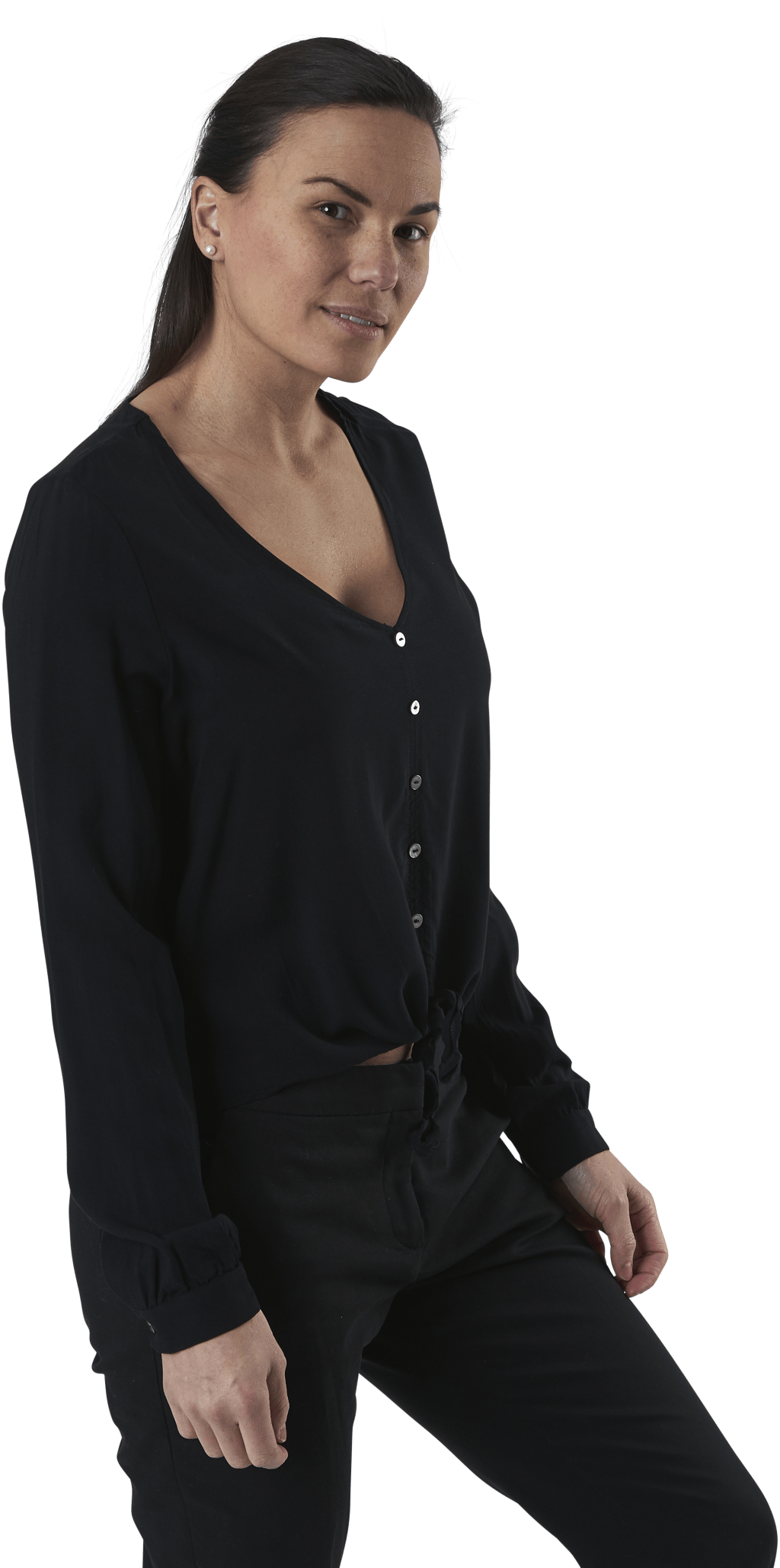 Nina Life L/S Tie Shirt Wvn Black - Bild 2