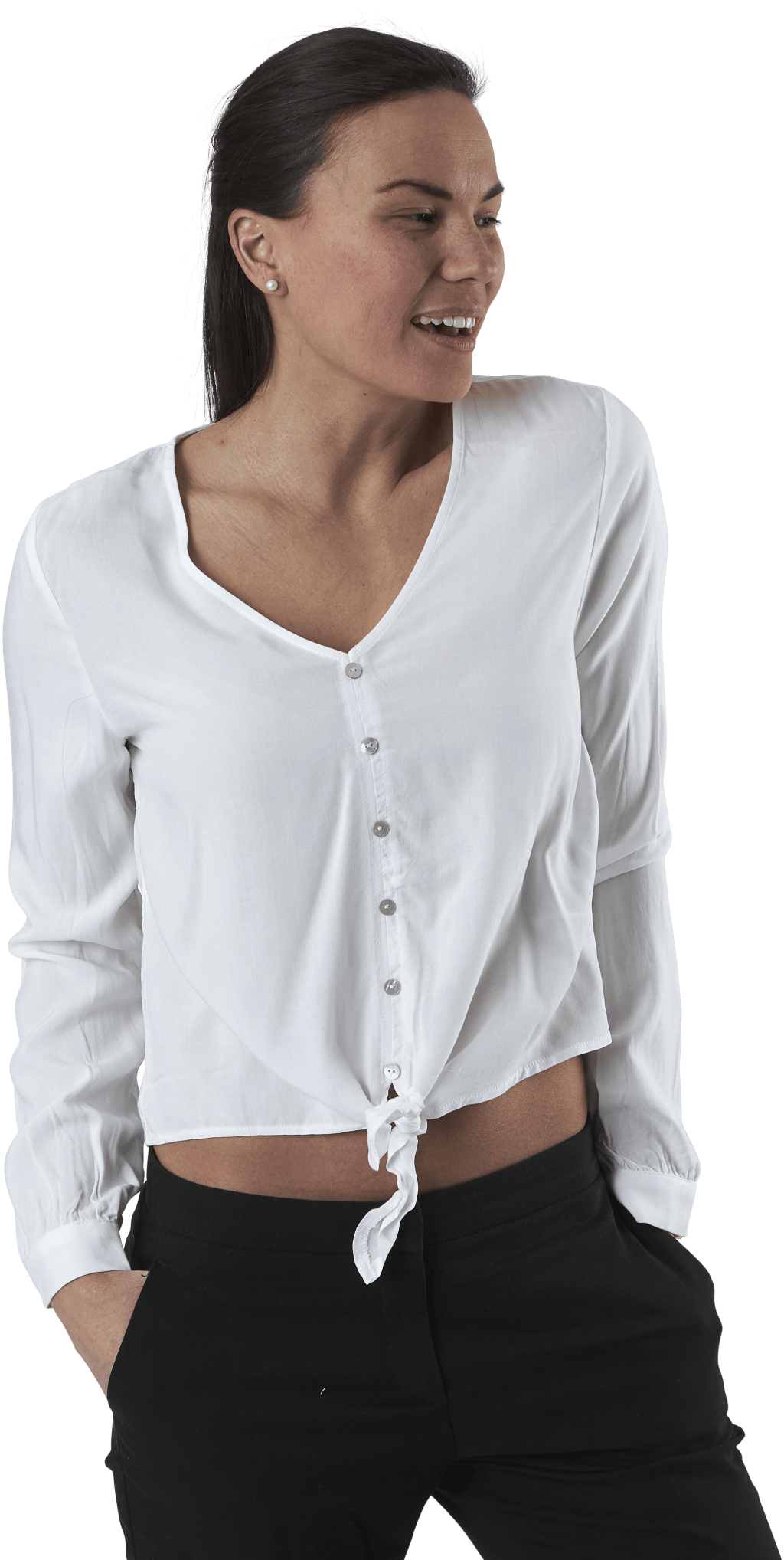 Nina Life L/S Tie Shirt Wvn White