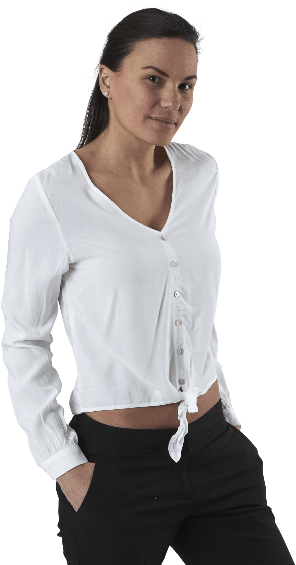 Nina Life L/S Tie Shirt Wvn White - Bild 2