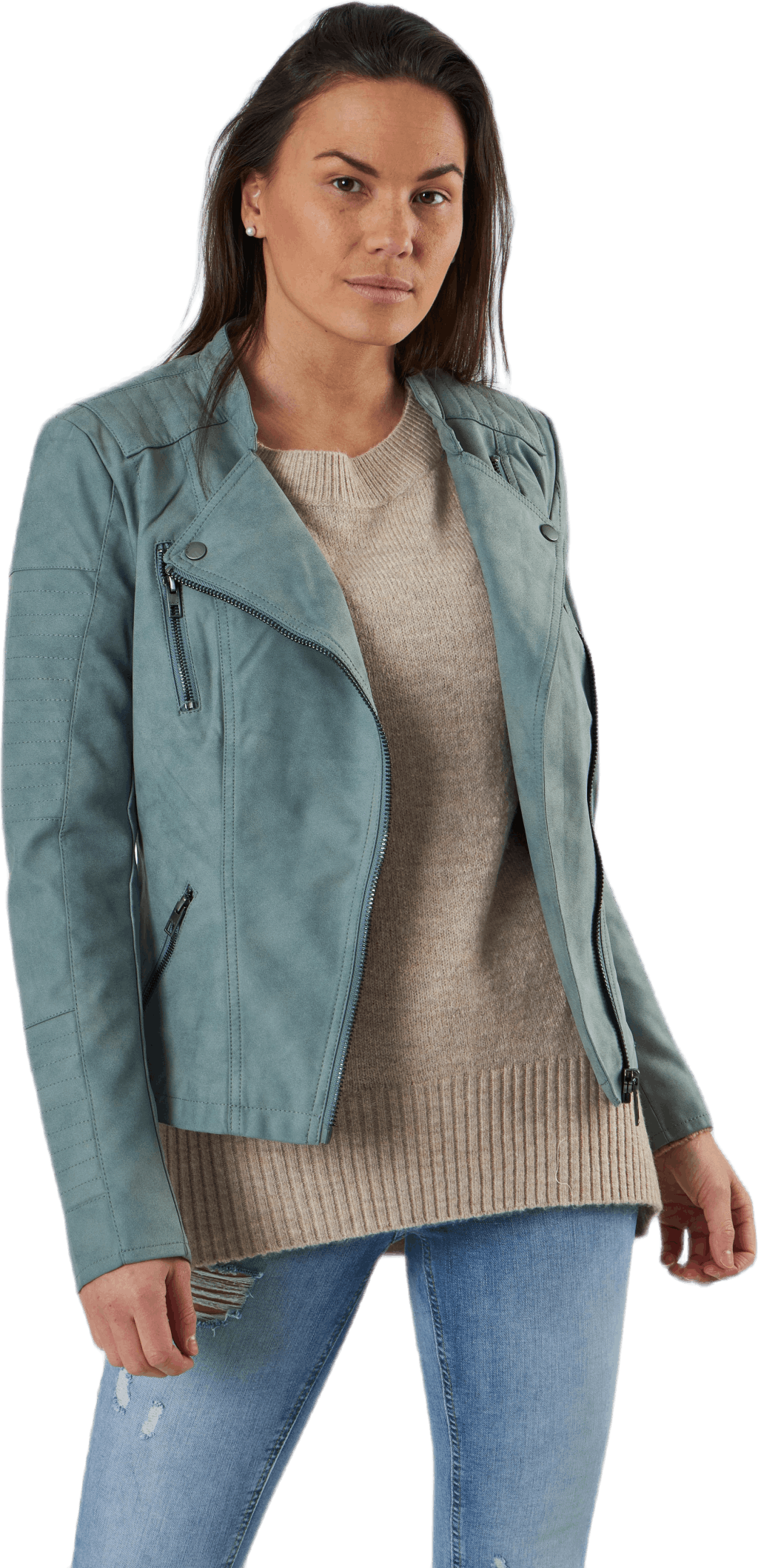 Ava Faux Leather Biker Otw Green, Female, Apparels, jackets, Green, 42