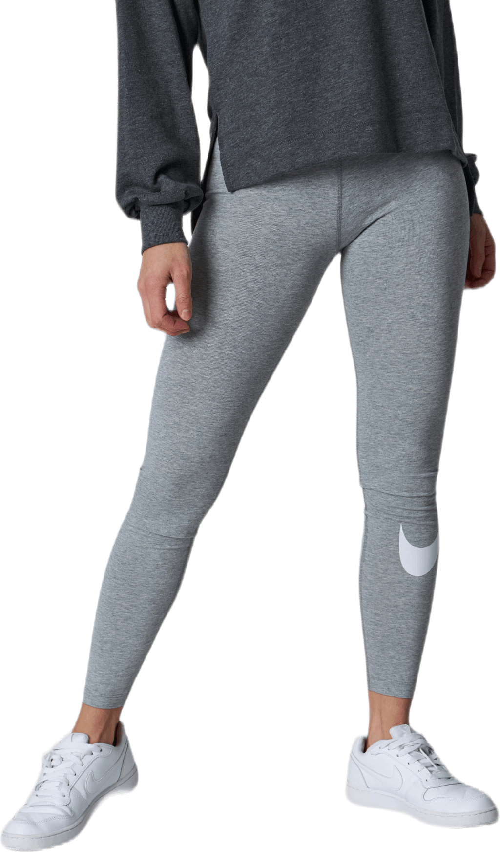 Sportswear Essential Women's Mid-Rise Swoosh Leggings DK GREY HEATHER/WHITE, Female, Odevy, Leggings, Šedá, XL