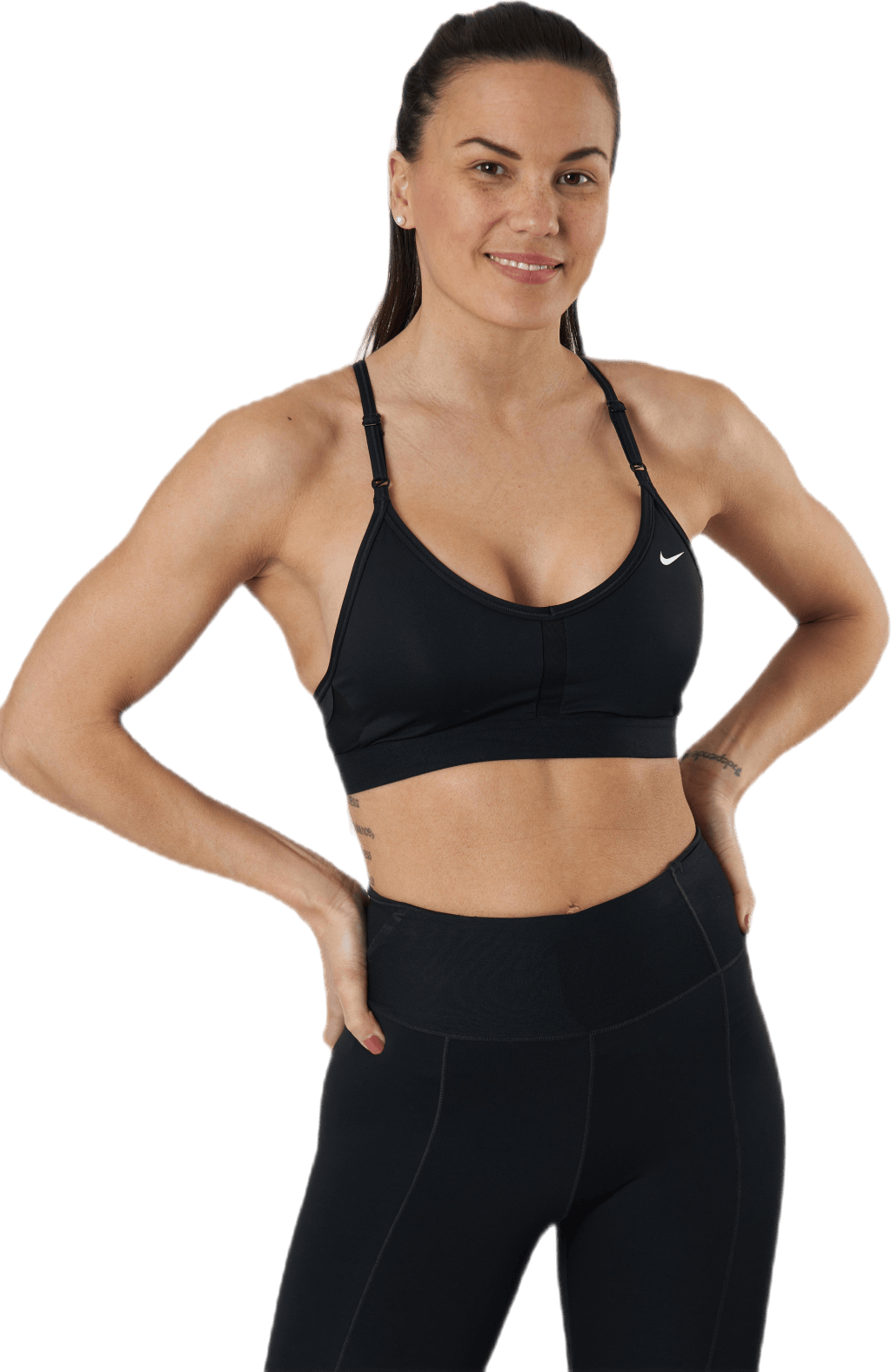 Dri-FIT Indy Women's Light-Support Padded V-Neck Sports Bra BLACK/BLACK/BLACK/WHITE, Female, Apparels, Sports Bras, Workout, Black, XL