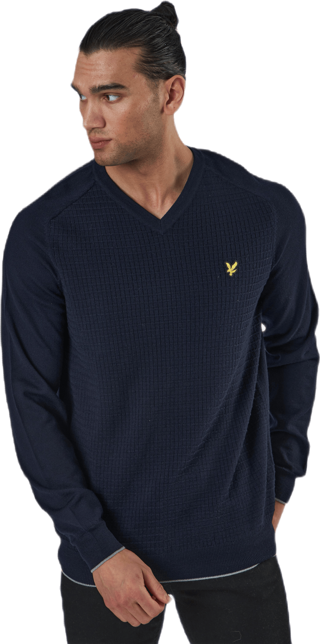 Grid Texture V Neck Jumper Blue
