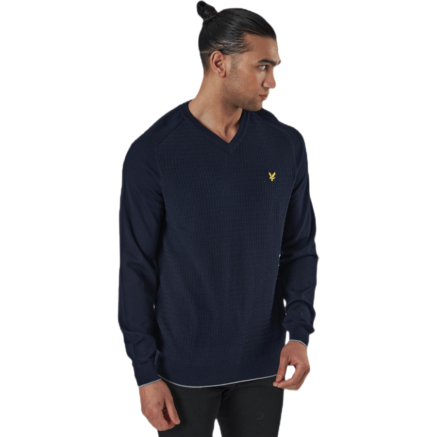 Grid Texture V Neck Jumper Blue - Bild 2