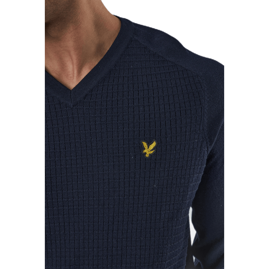 Grid Texture V Neck Jumper Blue - Bild 4