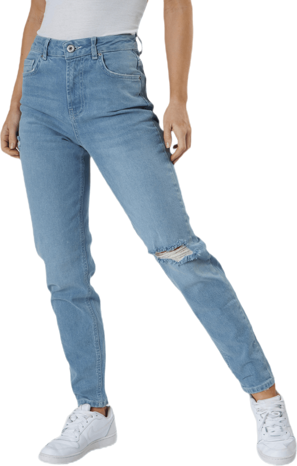 Leah Mom Hw Ank Dest Blue, Female, Kläder, Byxor, Blå, M