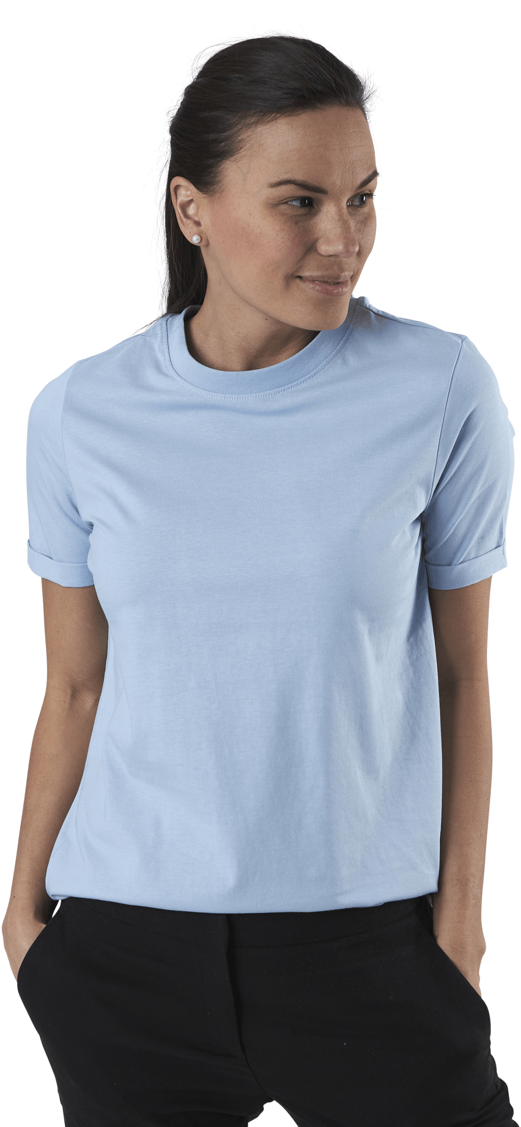 Ria Ss Fold Up Solid Tee Blue, Female, Kleding, T-shirt, Blauw, XL