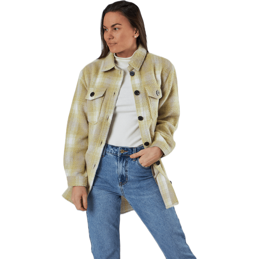 Deena-Oma L/S Check Shacket Cc Pnt White