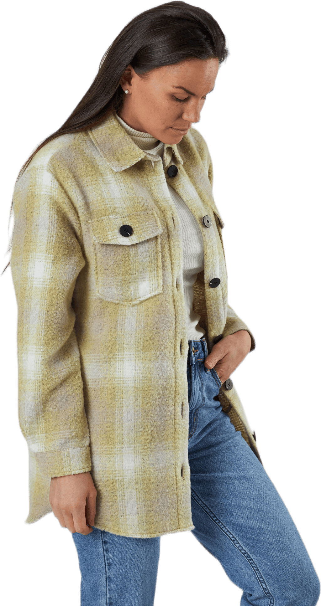 Deena-Oma L/S Check Shacket Cc Pnt White - Bild 2