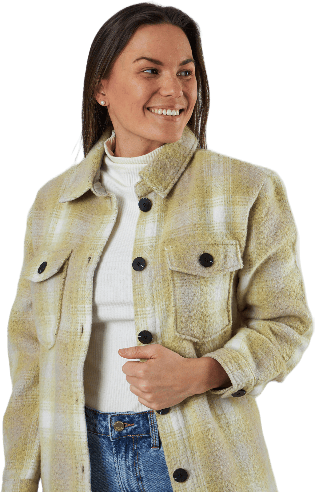 Deena-Oma L/S Check Shacket Cc Pnt White - Bild 4