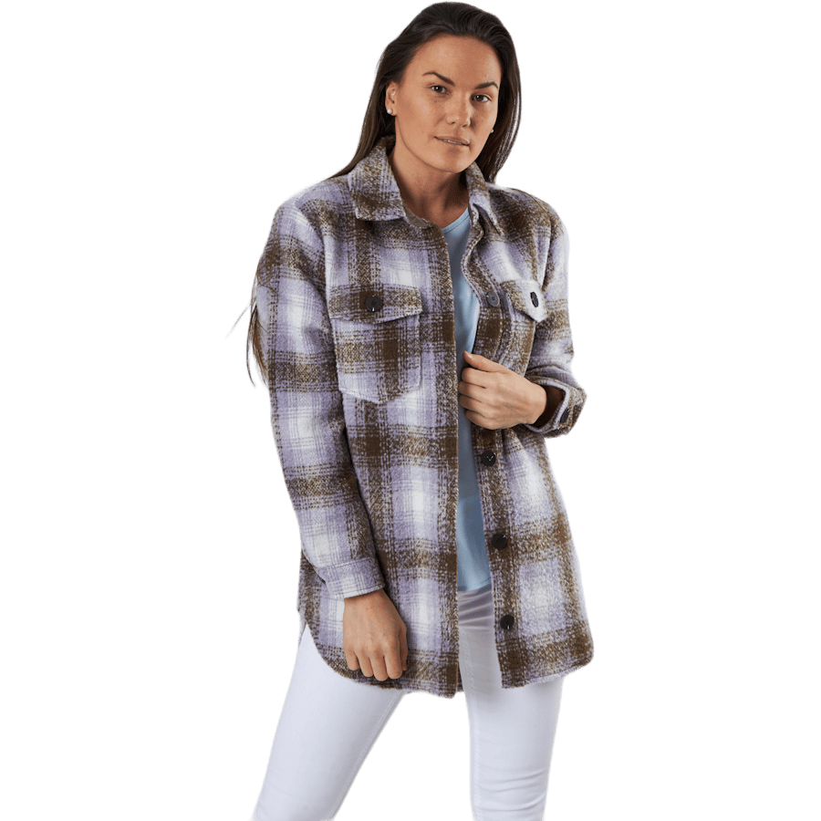 Deena-Oma L/S Check Shacket Cc Pnt White
