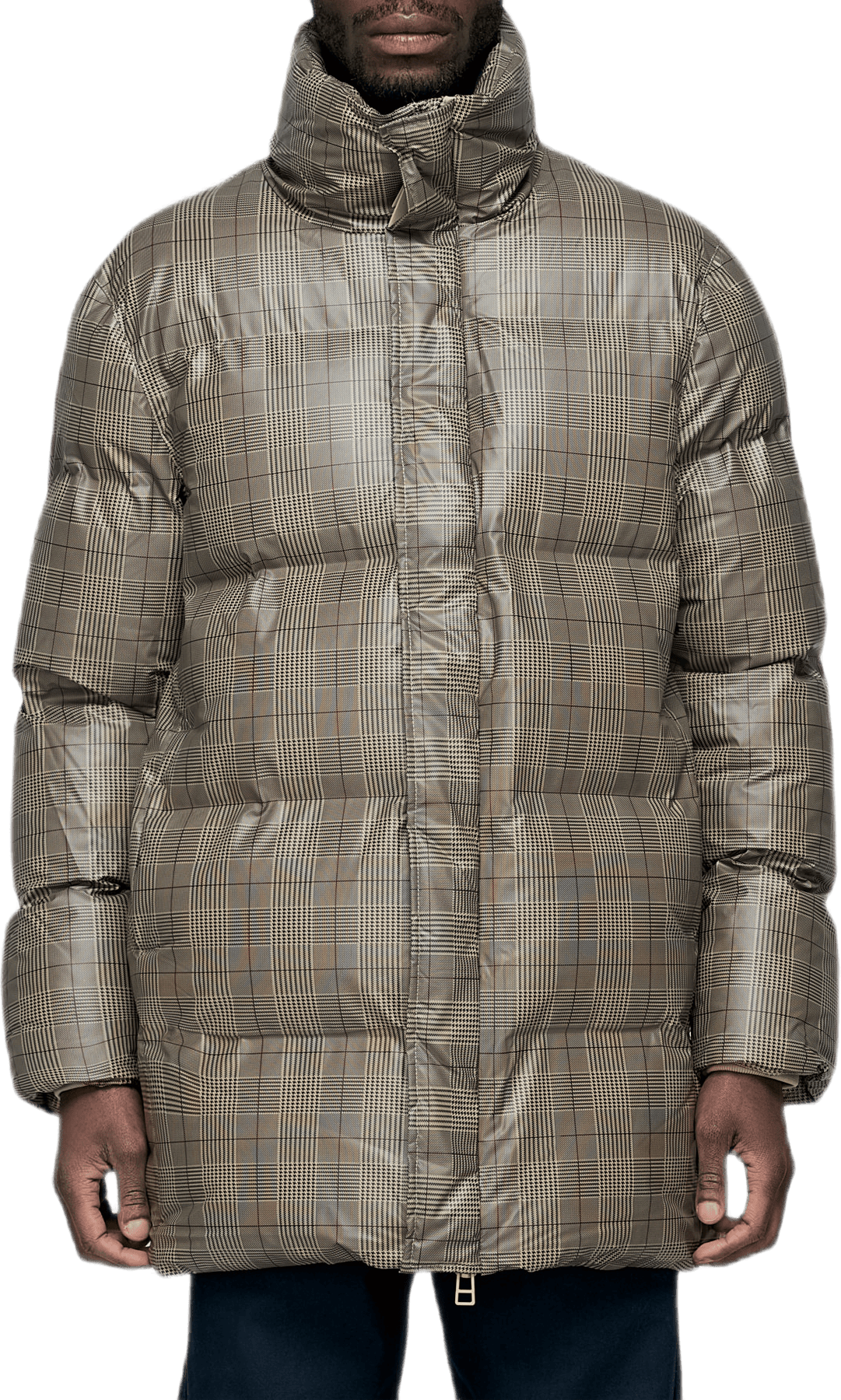Check Puffer Coat Khaki, Unisex, Abbigliamento, giacche, Marrone, XS/S