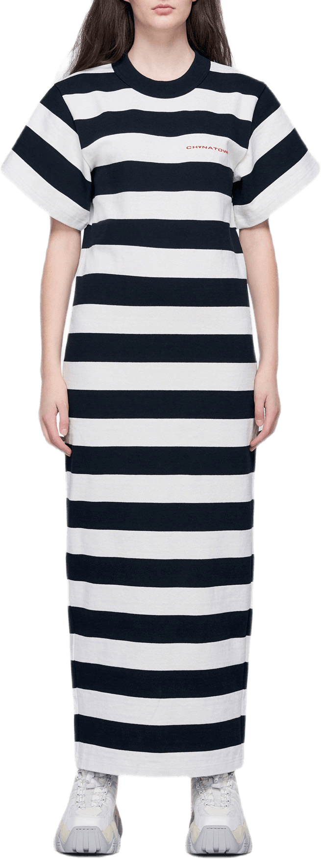 Chynatown Striped T-shirt Dres White, Female, Odevy, sukne a šaty, Viacfarebná, XS