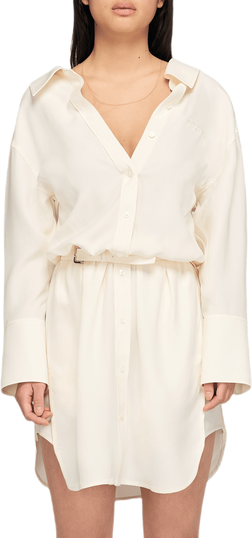 Falling Shoulder Shirt Dress W White