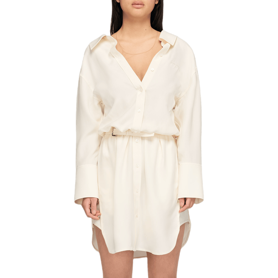Falling Shoulder Shirt Dress W White