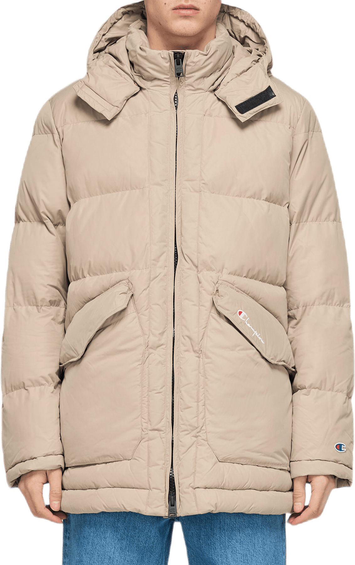 Long Hooded Puff Jacket Khaki