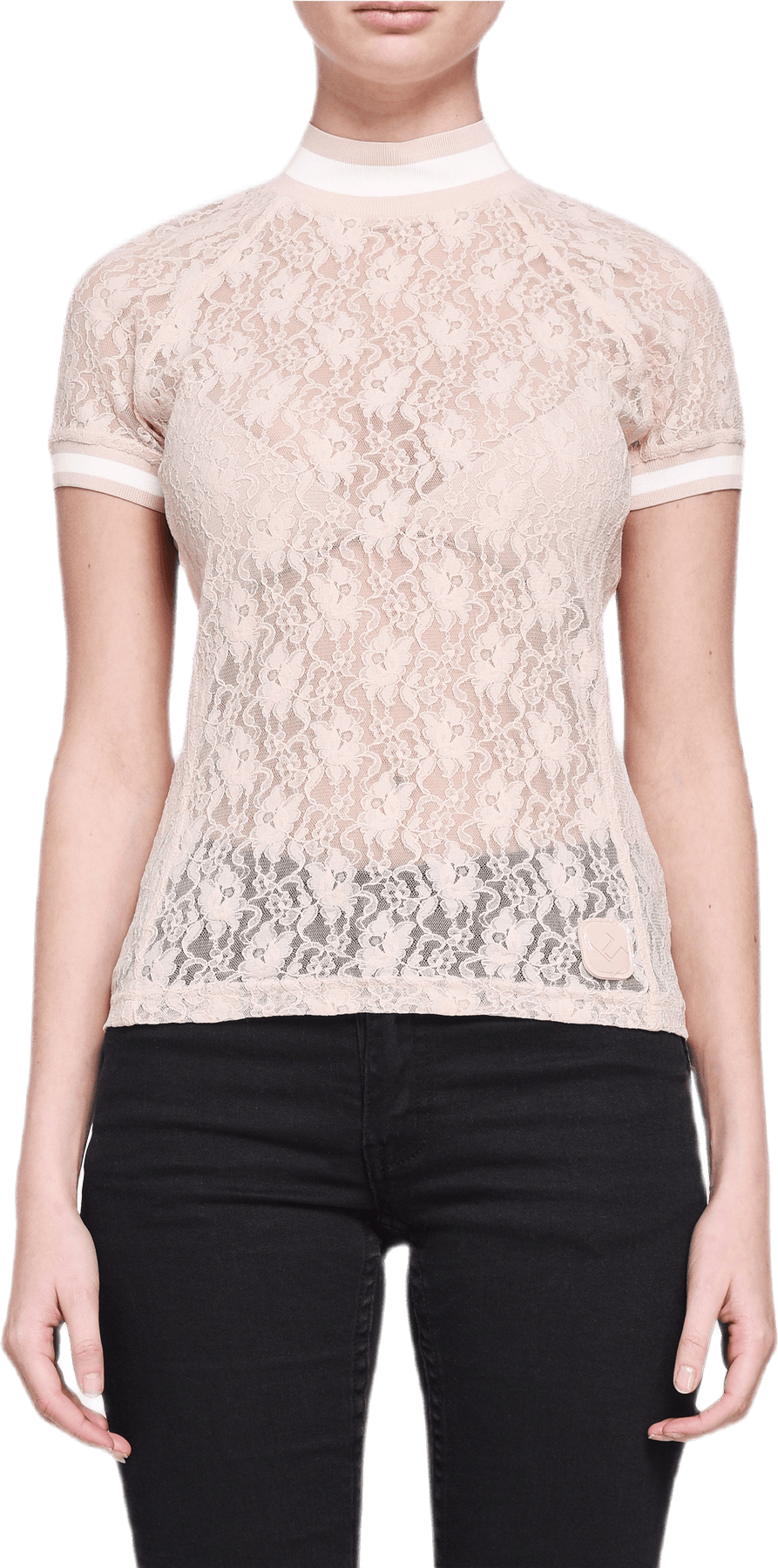 Stretch Lace Short Sleeve Top Khaki