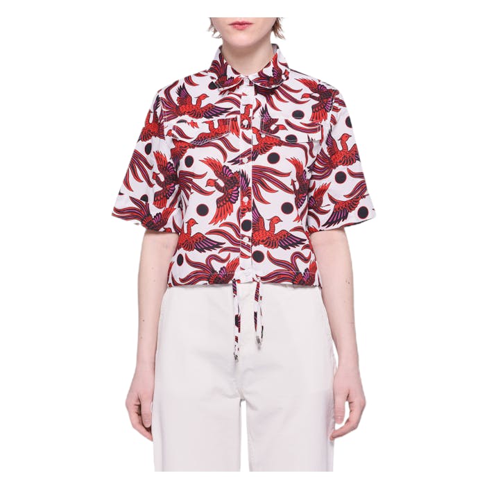 Cropped Shirt Red, Female, Apparels, Shirts, Multi color, 36