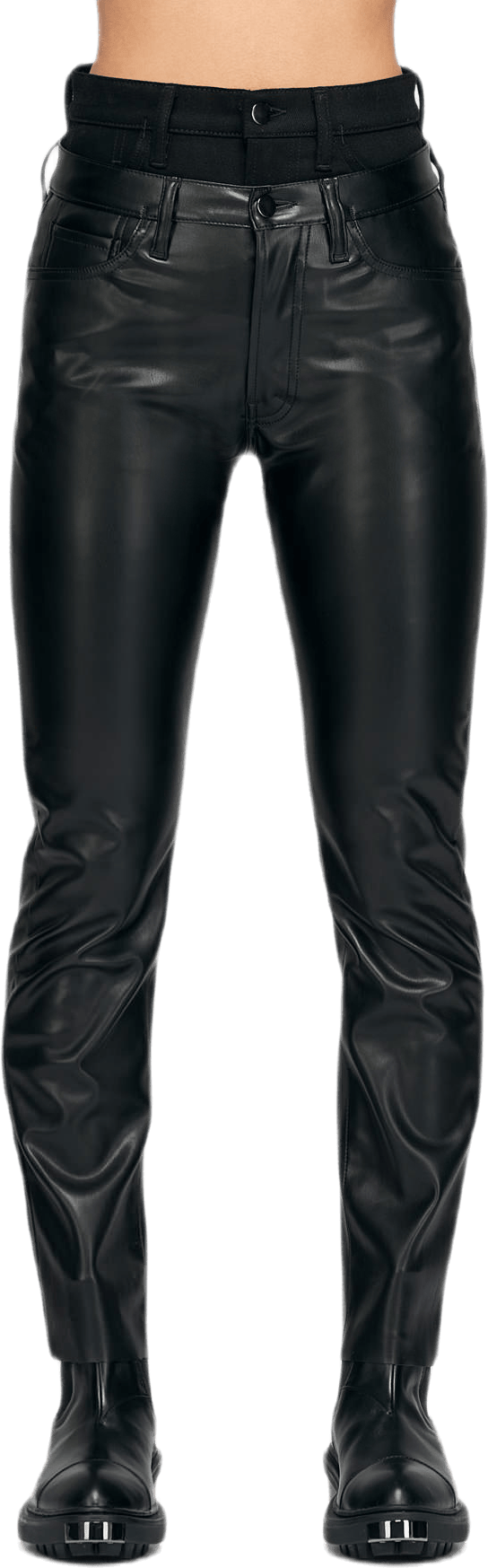 Double Waisted Leather Jeans Black