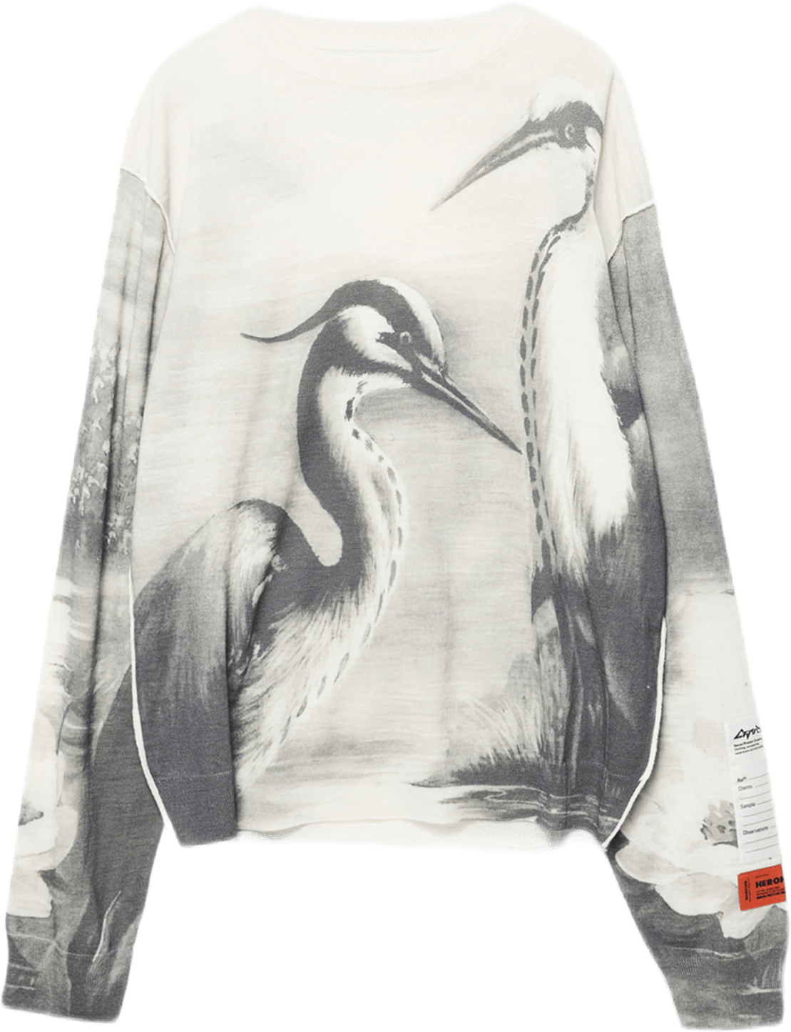 Knit Heron Panel Crewneck White