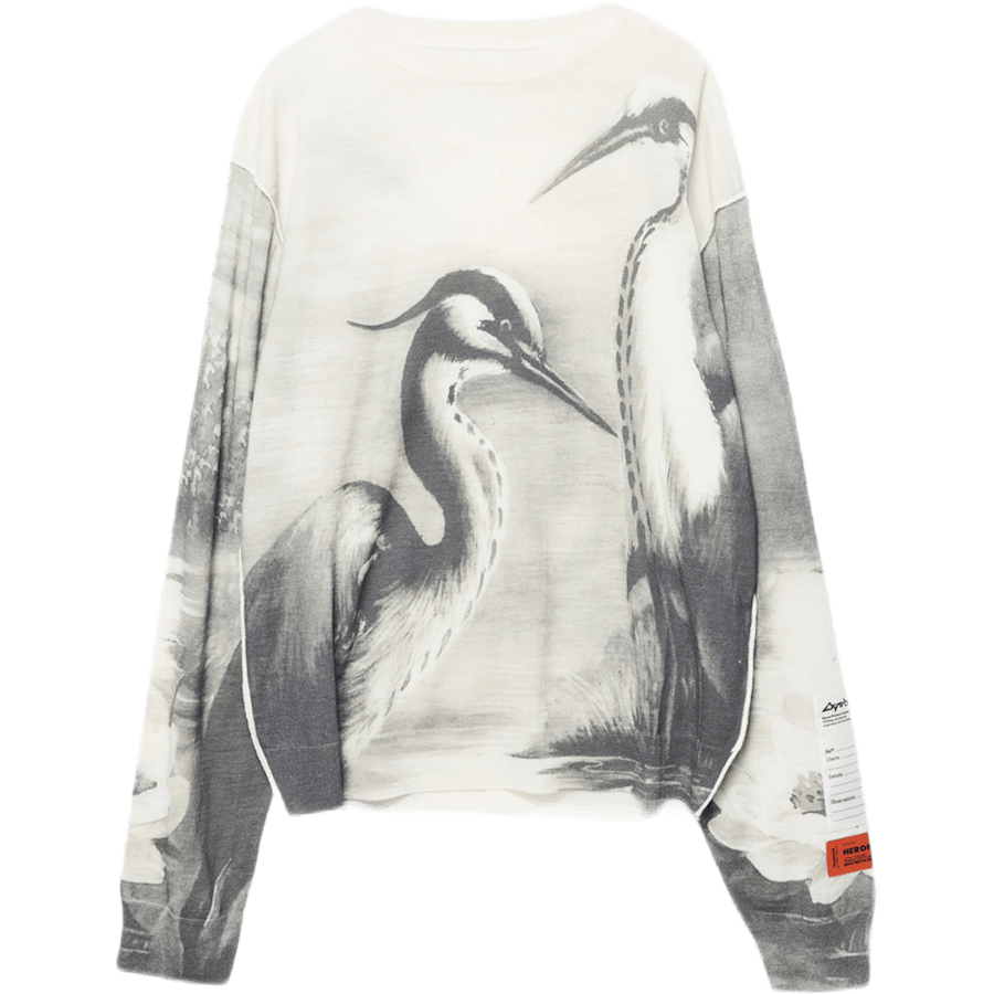 Knit Heron Panel Crewneck White