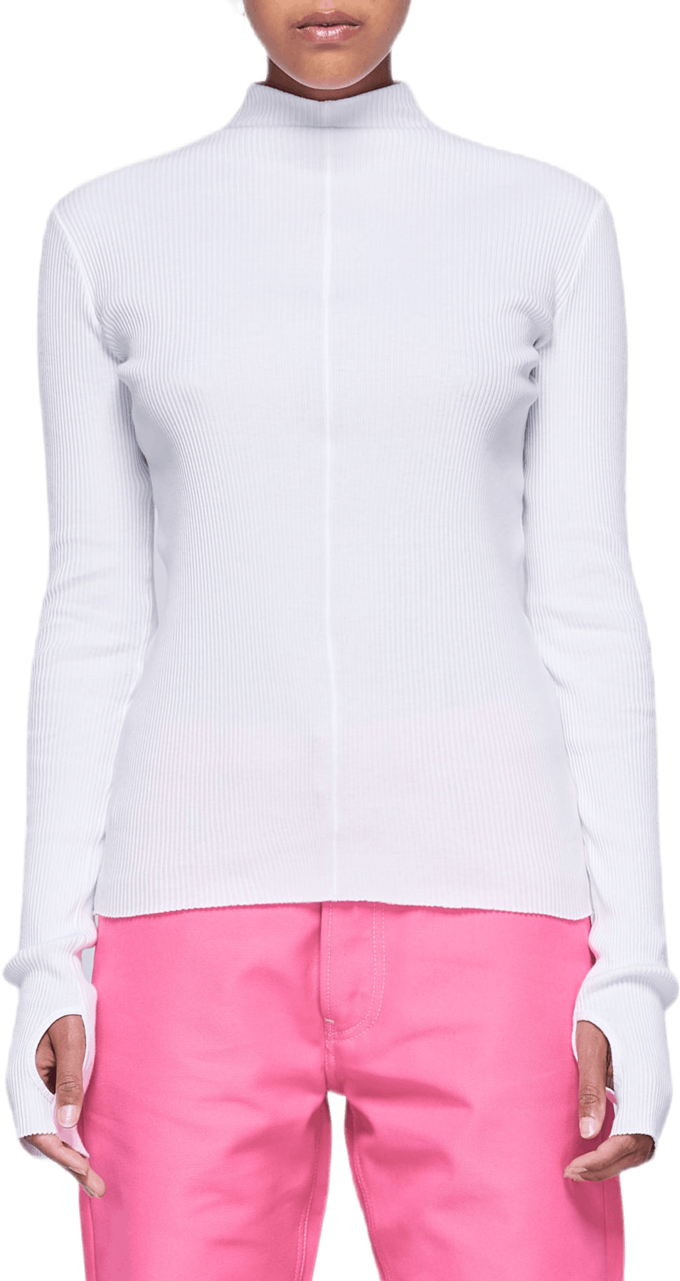 High Neck Rib Top White, Female, Apparels, Tops, Pink, L