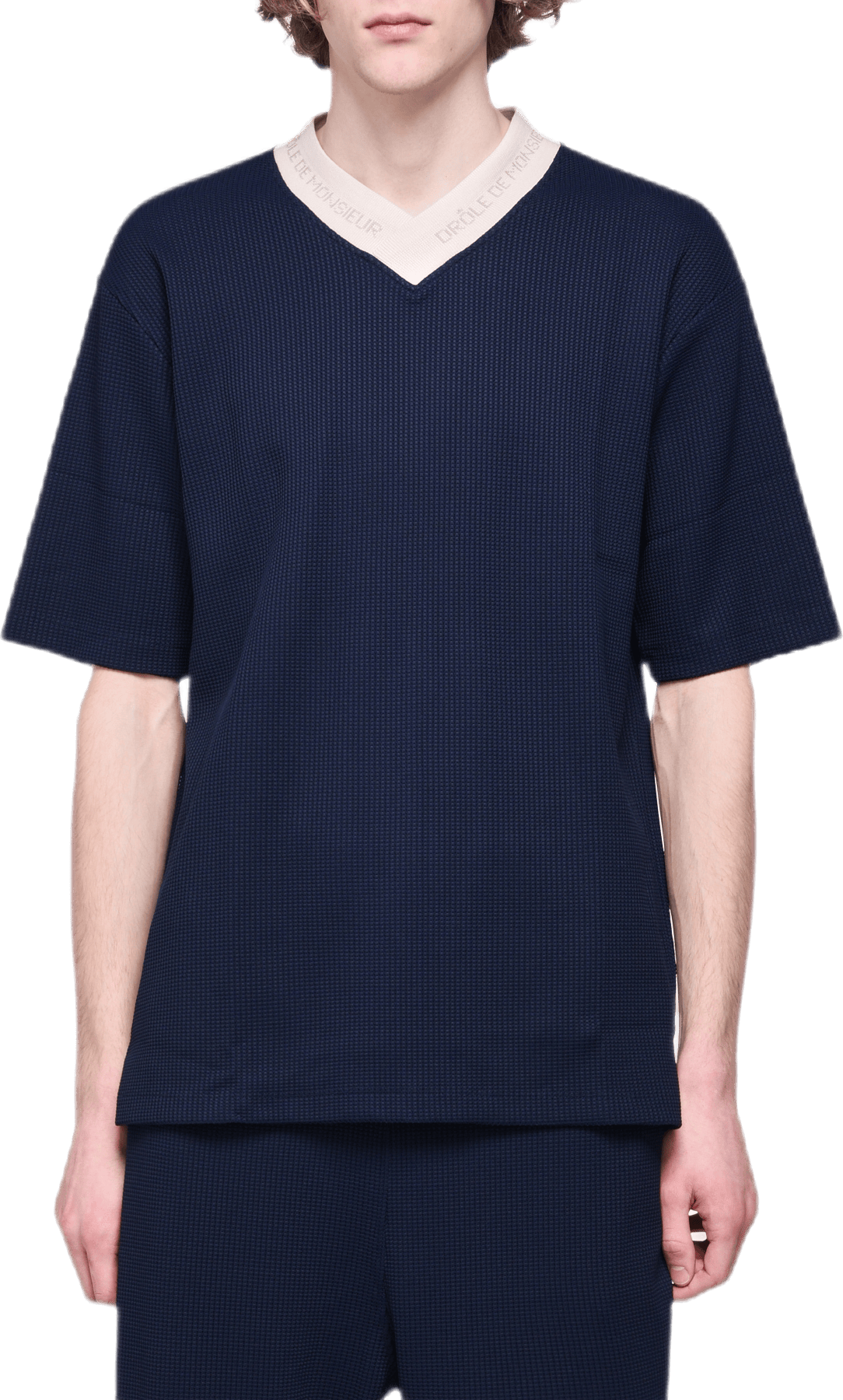 V-neck Textured T-shirt Blue