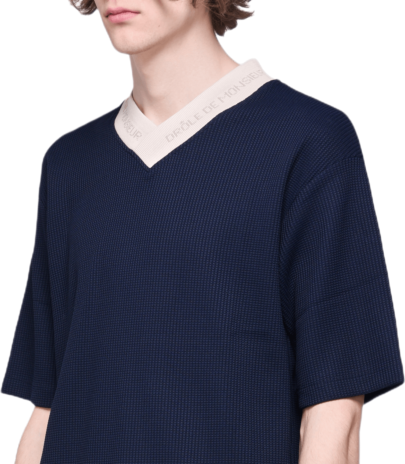 V-neck Textured T-shirt Blue - Bild 2