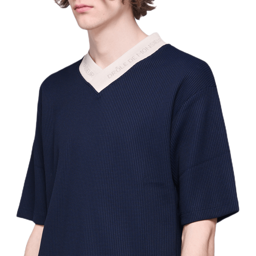 V-neck Textured T-shirt Blue - Bild 2