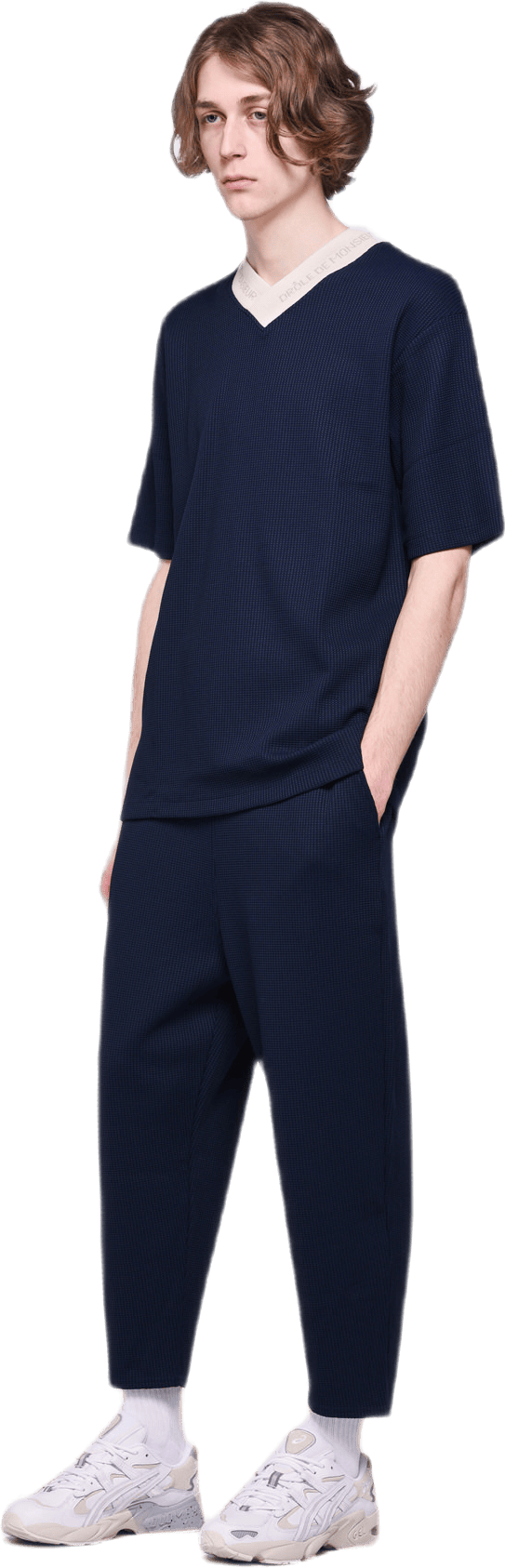 V-neck Textured T-shirt Blue - Bild 4