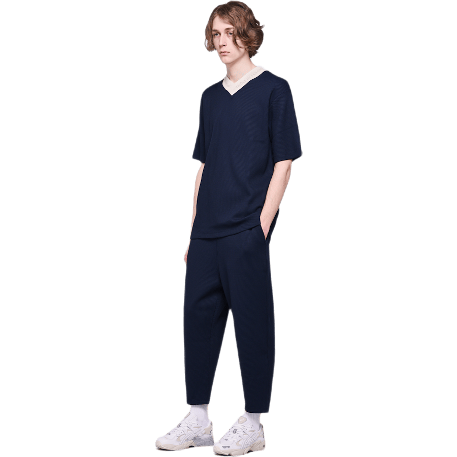 V-neck Textured T-shirt Blue - Bild 4