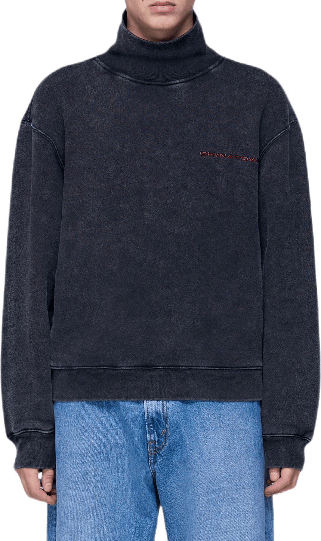 Chynatown Washed Mock Neck Swe Black
