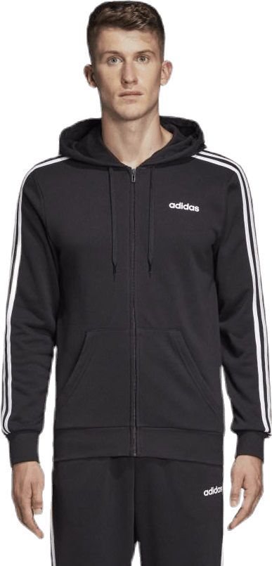 Essentials 3 Stripes Fullzip French Terry Black / White
