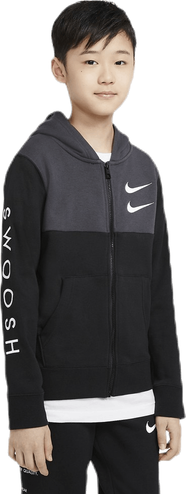 NSW Swoosh Zip Hoodie Junior Black/Grey, Unisex, Apparels, Shirts, Black, L