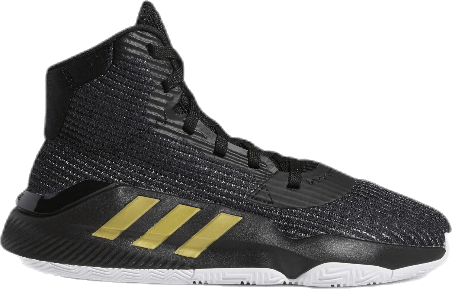 Pro Bounce 2019 Shoes Core Black / Gold Met. / Cloud White, Unisex, Sapatos, Tênis de treinamento, tênis cano alto, Basquetebol, Preto, EU 39 1/3